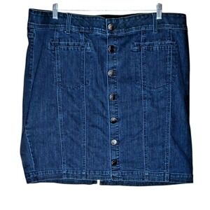 Lane Bryant Denim Skirt Womens 26 Plus Dark Wash Button Front Stretch Jean Skirt